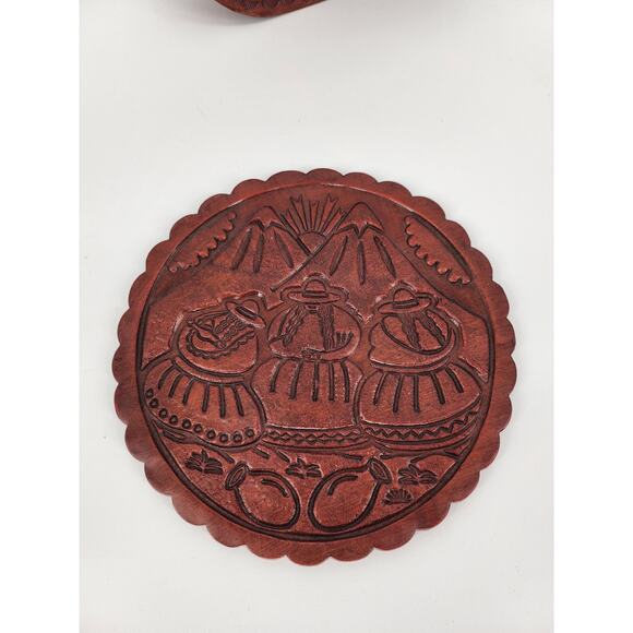 Genuine Peruvian Tooled Leather Coaster Set with Holder - Picture 10 of 12